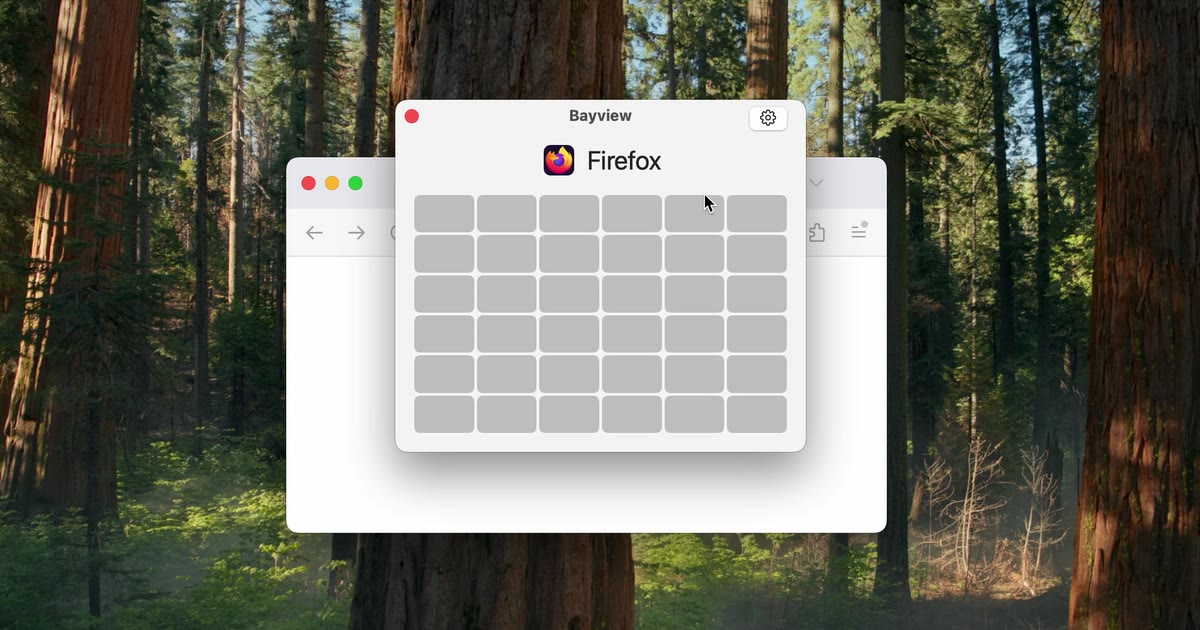 The Bayview grid open over a Firefox window
